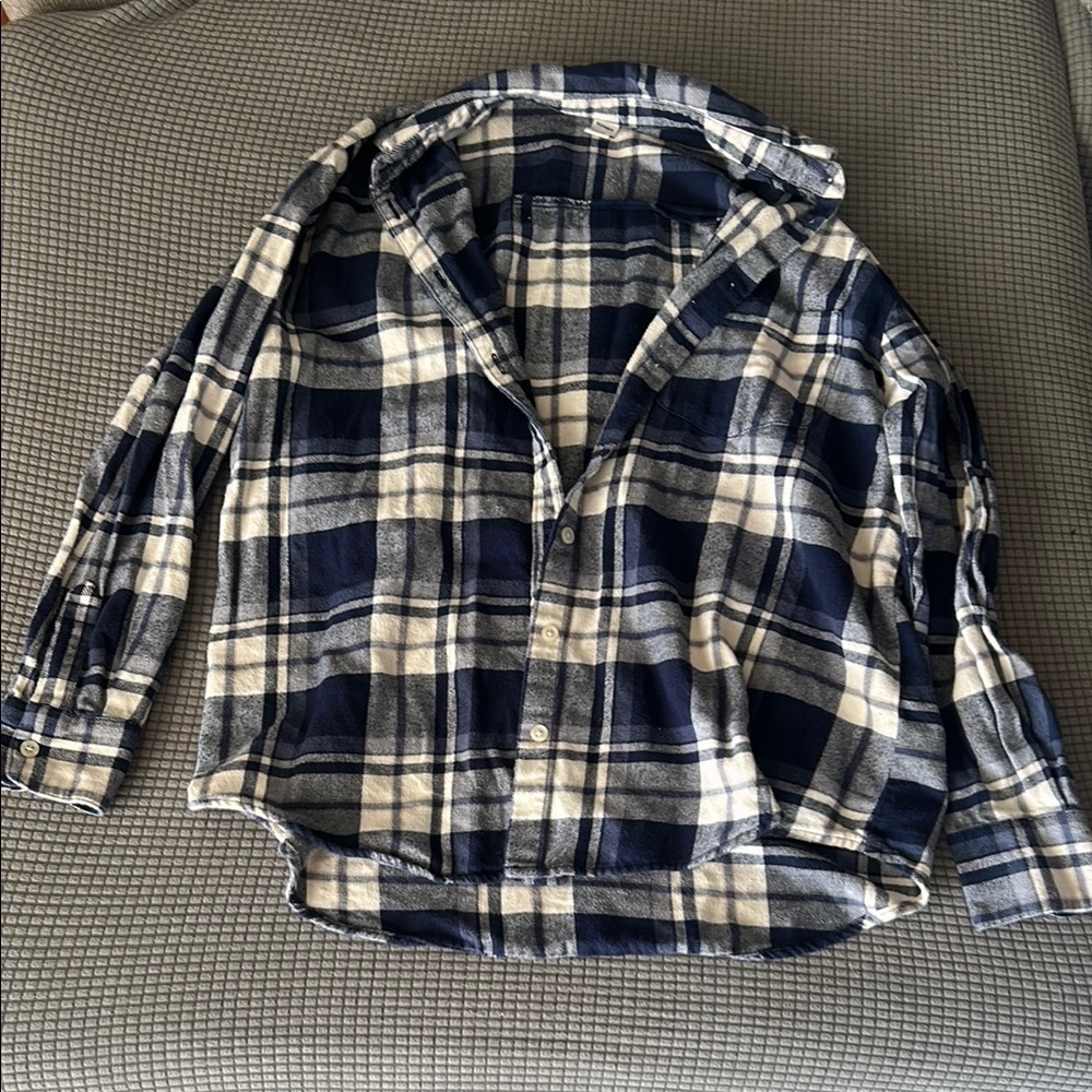 Blue and White Plaid Button-Up Shirt